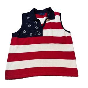 Karen Scott Sweater Sleeveless Americana Stars Stripes Red White Blue Large‎ Vtg